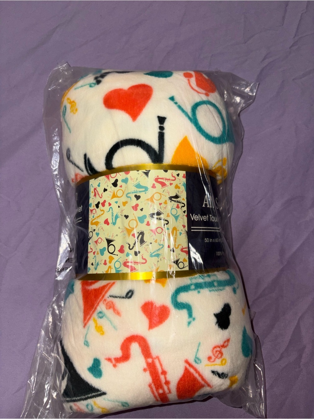 Target White Fleece Throw Blanket with Multicolor Music Print